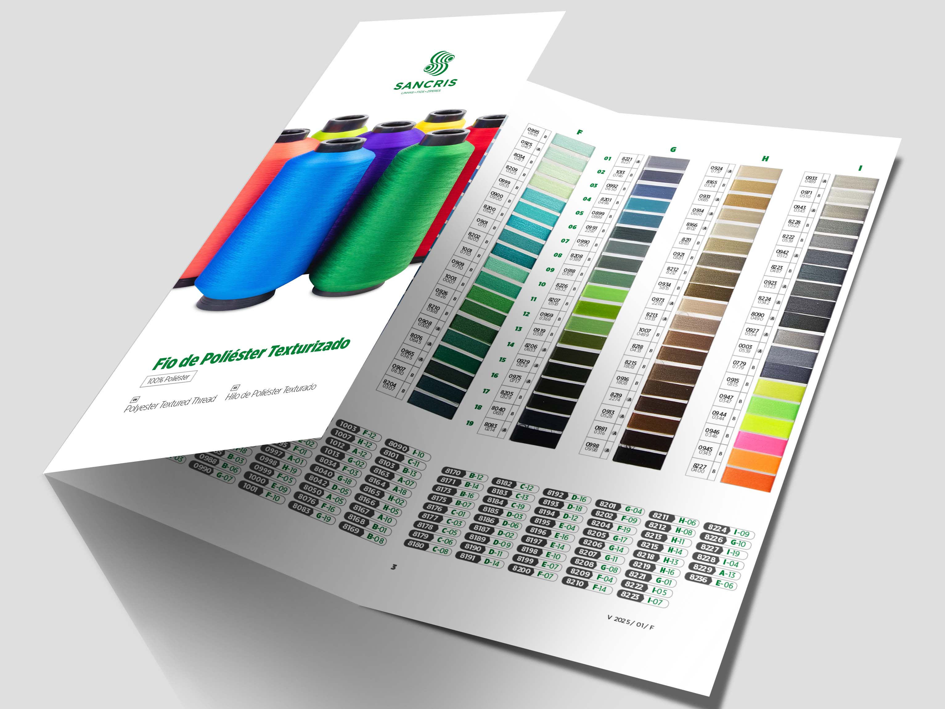 Cartela de cores para Fio de Poliéster Texturizado (fio balão ou fio overlock) SANCRIS.