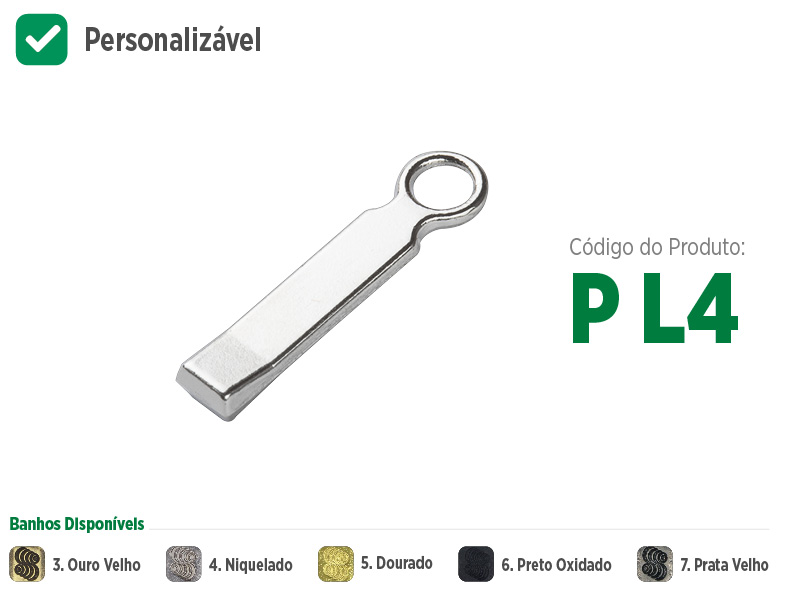 Puxador pequeno delicado para zíperes metálicos, sintéticos ou plásticos. Puxador moderno, sofisticado e com opções de banho: ouro velho, niquelado, dourado, preto oxidado e prata velho. Puxador com opção de personalização, coloque sua marca ou sua logo no seu zíper.