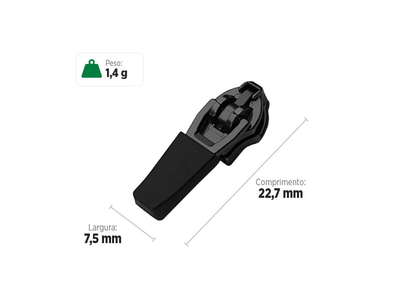 Deslizador SR3316P SANCRIS para zíper invertido fino, zíper reversível fino, zíper invisível fino.