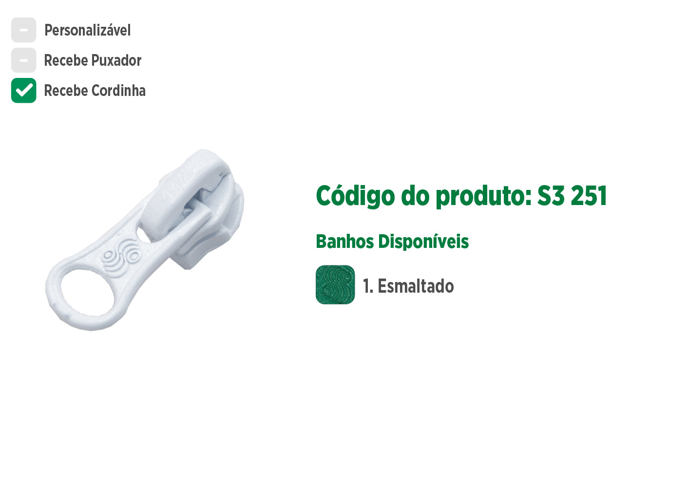 Deslizador S3251 SANCRIS para zíper sintético fino, Zíper de nylon fino, zíper comum fino, zíper simples fino.