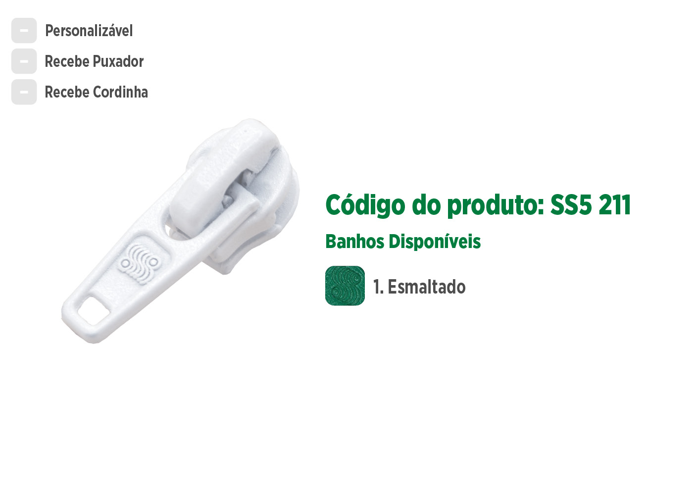 Deslizador S5211 SANCRIS para zíper sintético 5 Standard, Zíper de nylon grosso, zíper comum grosso, zíper simples grosso.