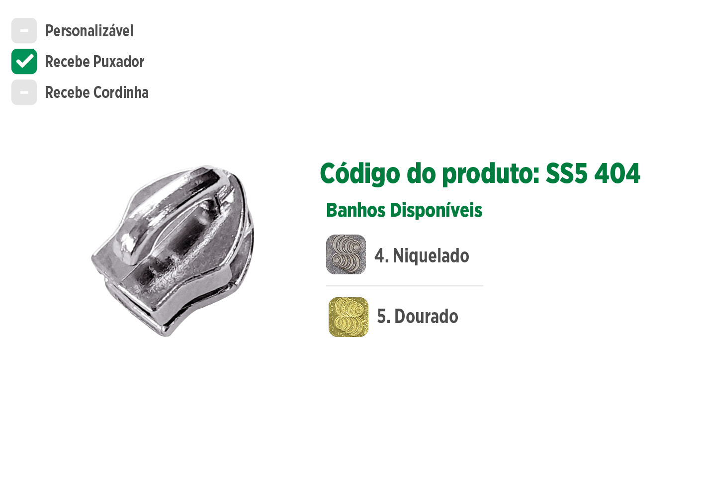 Deslizador S5404 SANCRIS para zíper sintético 5 Standard, Zíper de nylon grosso, zíper comum grosso, zíper simples grosso.