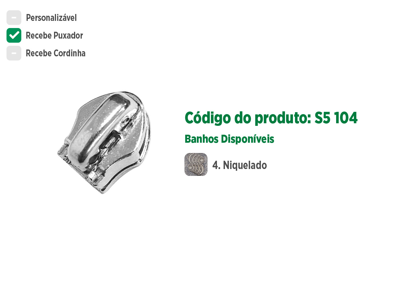 Deslizador S5104 SANCRIS para zíper sintético grosso, zíper de nylon grosso, zíper comum grosso, zíper simples grosso.