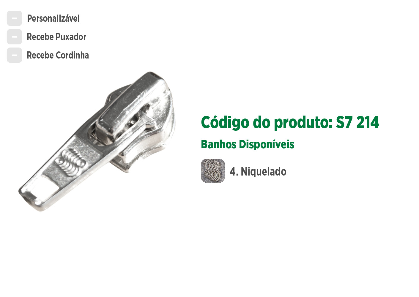 Deslizador S7214 SANCRIS para zíper sintético grosso, zíper de nylon grosso, zíper comum grosso, zíper simples grosso.