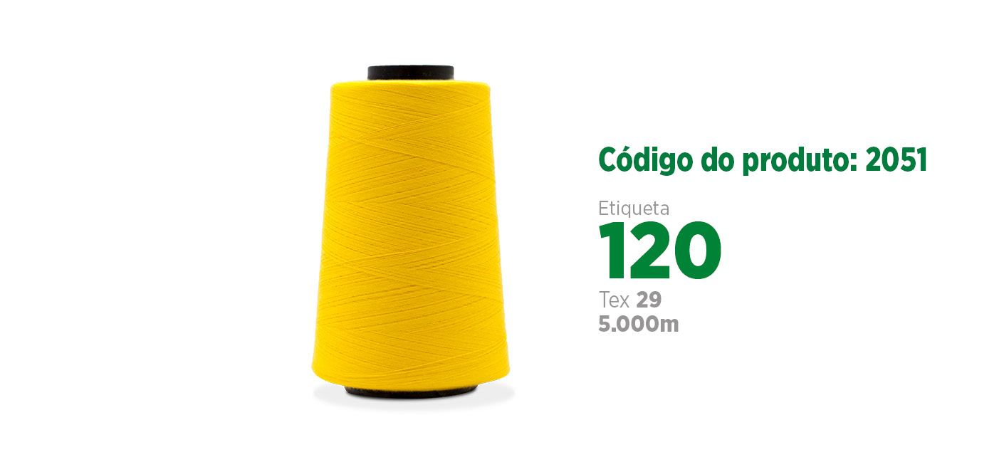 Linha de Poliéster Fiado para costura industrial (linha reta ou algodão), etiqueta 120, tex 29, 5 mil jardas SANCRIS.