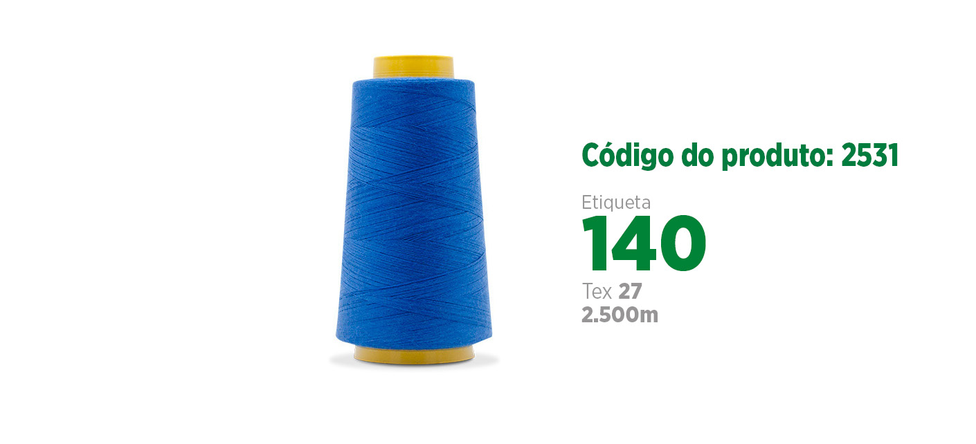 Linha de Poliéster Core Spun para costura industrial (linha poli-poli), etiqueta 140, tex 27, 2.5 mil metros SANCRIS.