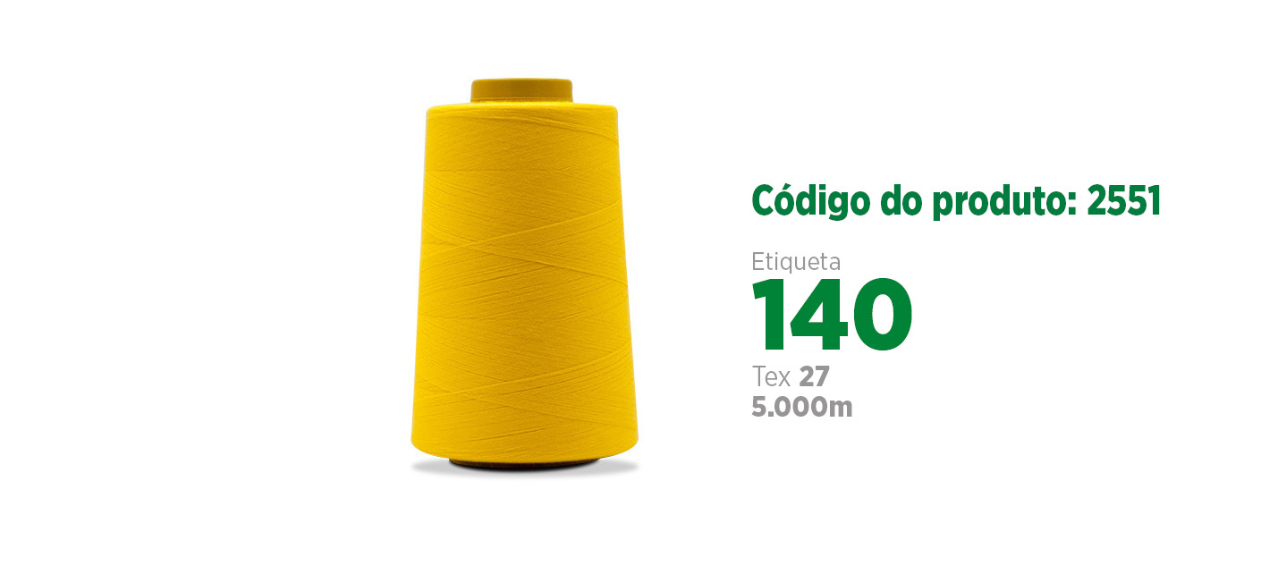 Linha de Poliéster Core Spun para costura industrial (linha poli-poli), etiqueta 140, tex 27, 5 mil metros SANCRIS.