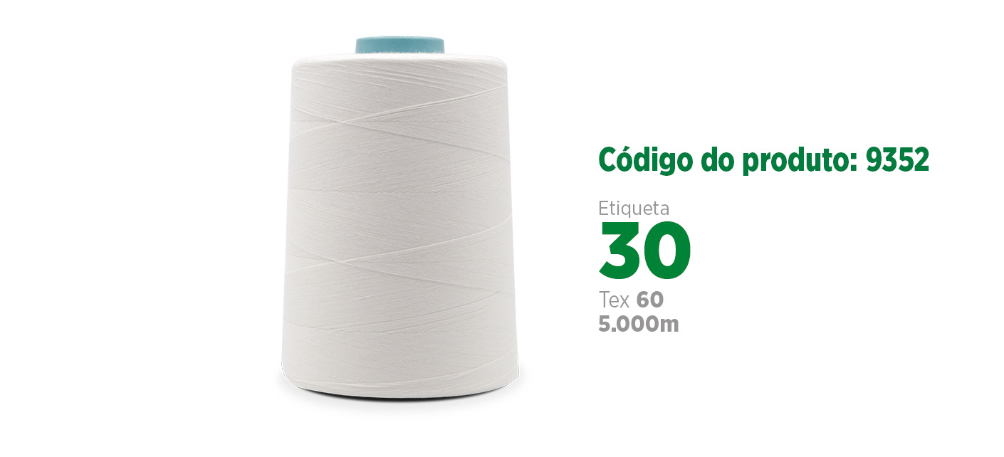 Linha de Algodão para costura industrial (linha para tingir ou linha pt), etiqueta 30, tex 60, 5 mil jardas SANCRIS.