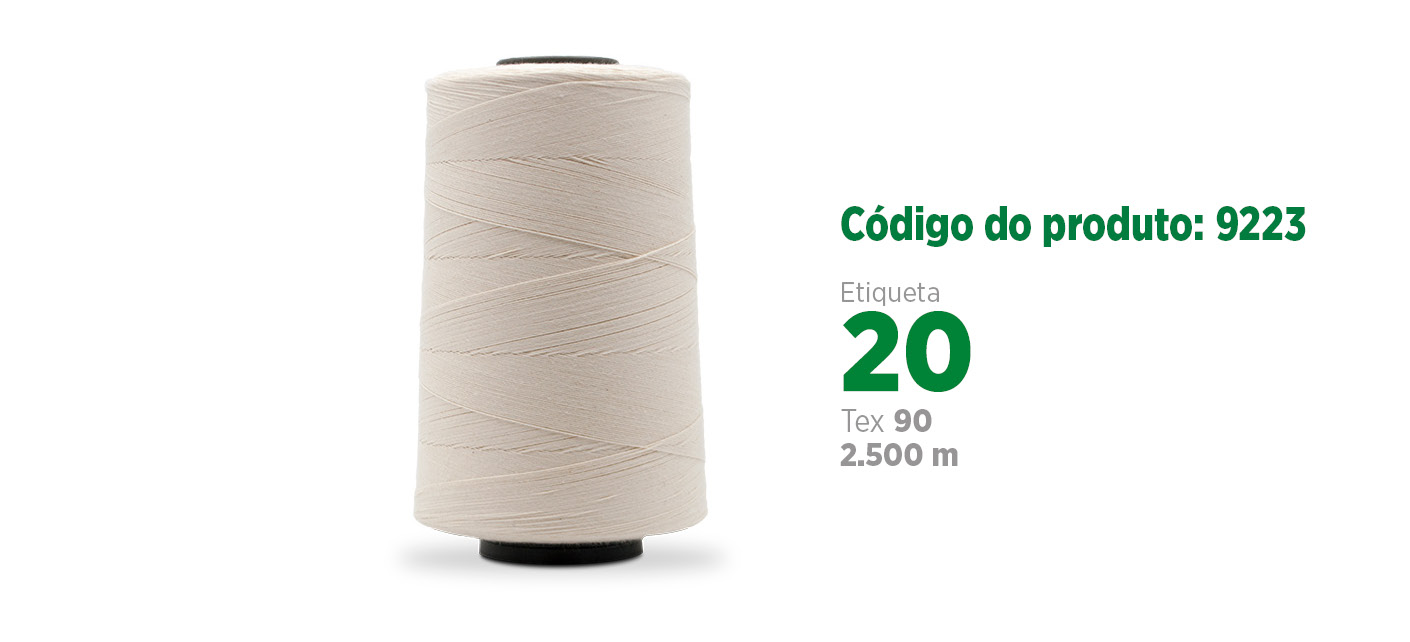 Linha de Algodão para costura industrial (linha para tingir ou linha pt), etiqueta 20, tex 90, 2.5 mil jardas SANCRIS.