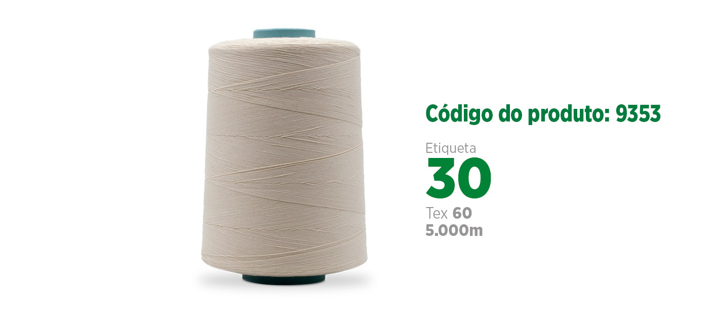 Linha de Algodão para costura industrial (linha para tingir ou linha pt), etiqueta 30, tex 60, 5 mil jardas SANCRIS.