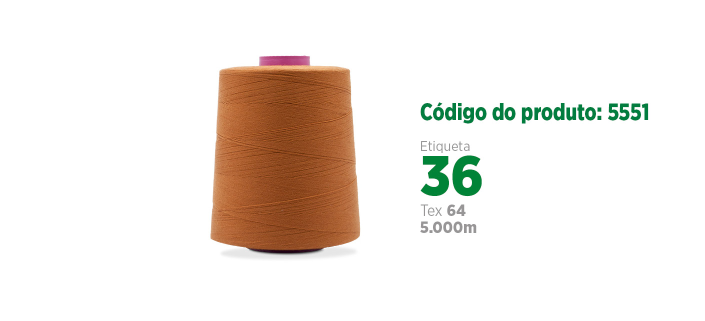 Linha Mista Core Spun para costura industrial (linha mista poliéster/algodão), etiqueta 36, tex 64, 5 mil metros SANCRIS.