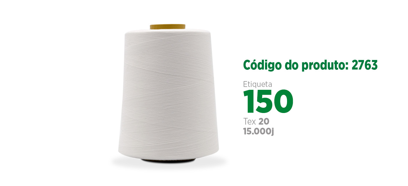 Linha de Poliéster Fiado para costura industrial (linha reta ou algodão), etiqueta 150, tex 20, 15 mil jardas SANCRIS.