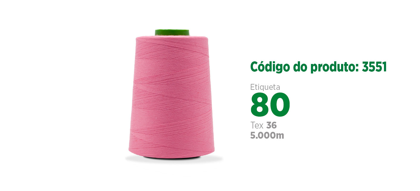 Linha Mista Core Spun para costura industrial (linha mista poliéster/algodão), etiqueta 80, tex 36, 5 mil metros SANCRIS.