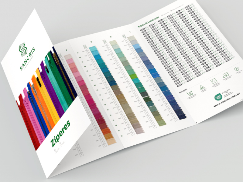 Cartela de cores SANCRIS para Zíper Metálico Zíper metálico grosso, zíper de braguilha, zíper de vista ou zíper decorativo.